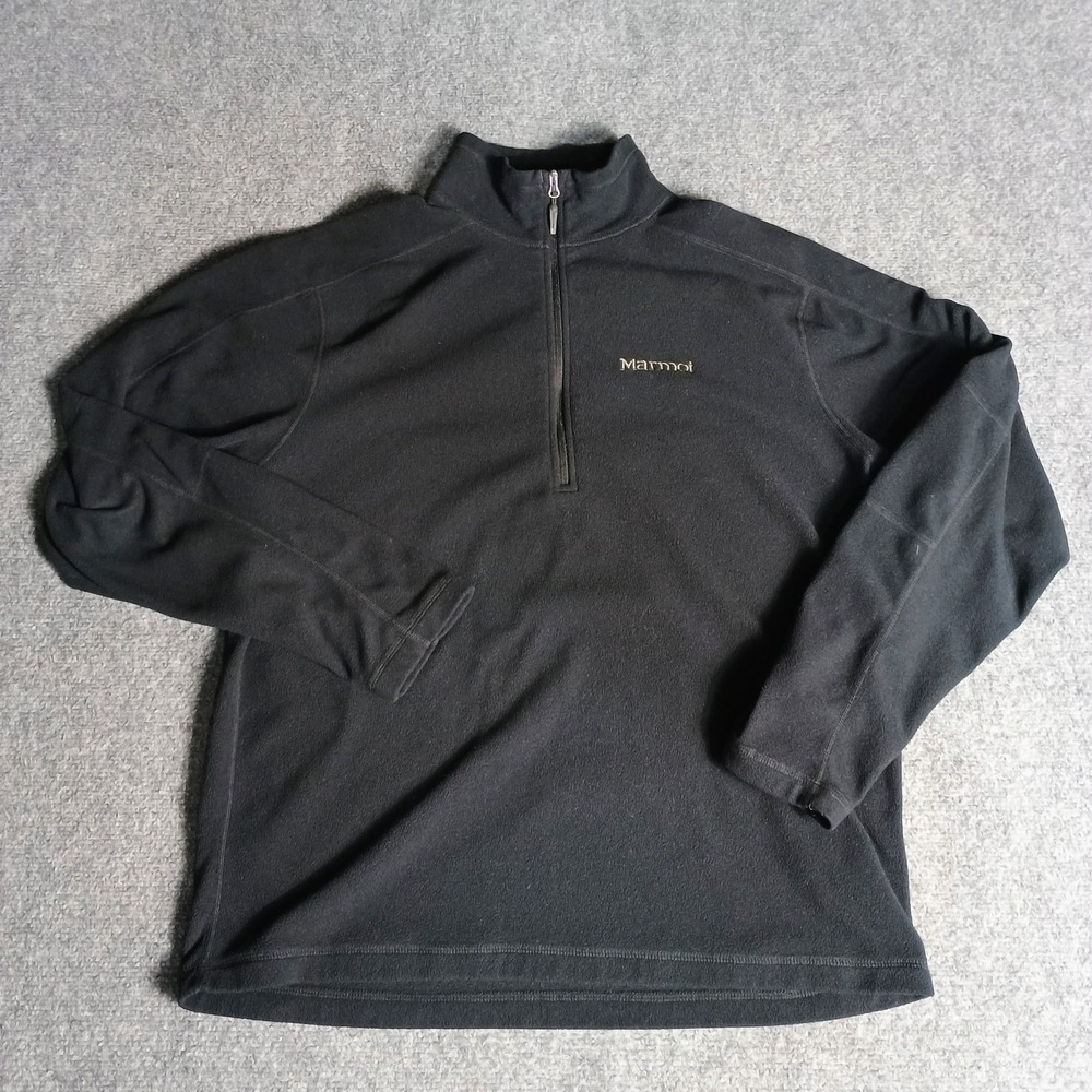 Marmot Mens Large Black 1/4 Zip Fleece Pullover Jacket Outdoor Hiking